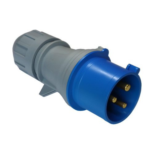 Single-phase IEC 309 plug, male, 32A, 250V, dismountable, blue